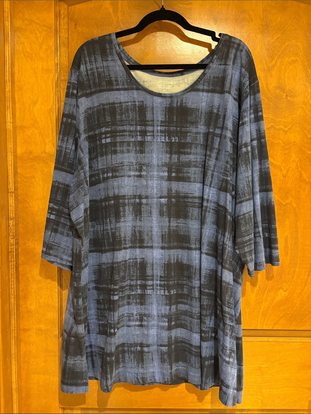 Catherines Blue and Black Plaid-Effect Long Sleeve Tee